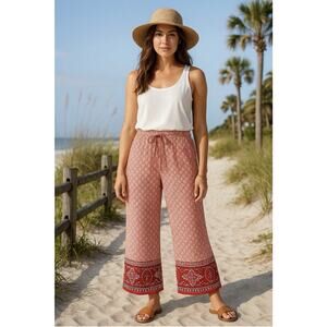 Talbots Relaxed Silk Pants Size 8 Red Floral Patterns Boho